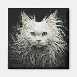 White Angora Cat Magneet