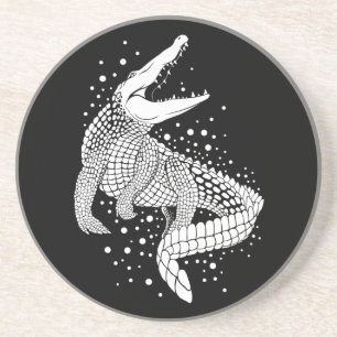 White Animal Silhouette - Crocodile Zandsteen Onderzetter