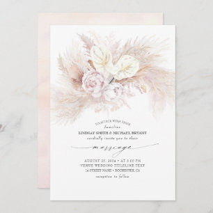 White Anthurium and Pampas Grass Elegant Marriage Kaart