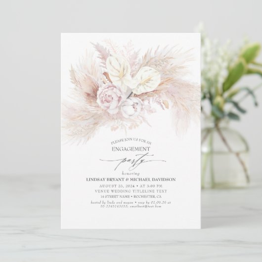 White Anthurium en Pampas Grass verlovingsfeest Kaart (Staand voorkant)
