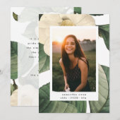 White Antiek Flower Photo University Afstudeerder Aankondiging (Voorkant / Achterkant)