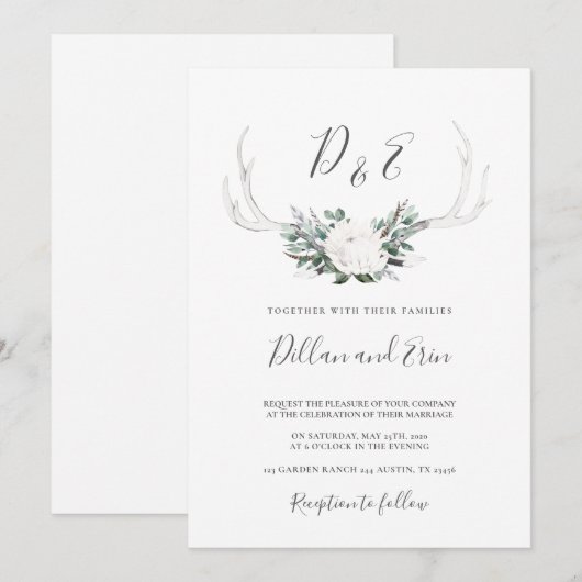 White Antler boho trouwuitnodiging Kaart (Voorkant / Achterkant)