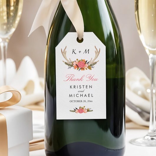 White Antler Rustic Floral Wedding Bedankt Cadeaulabel