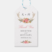 White Antler Rustic Floral Wedding Bedankt Cadeaulabel (Voorkant)