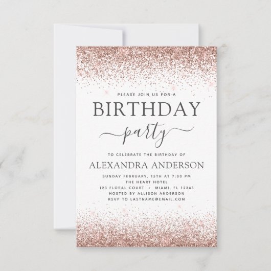 White Any Age Birthday Pink Rose Gold Glitter Kaart (Voorkant)