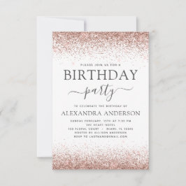 White Any Age Birthday Pink Rose Gold Glitter Kaart