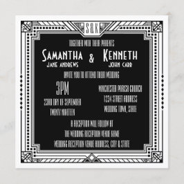 White & Any Color Great Gatsby Art Deco Wedding Kaart