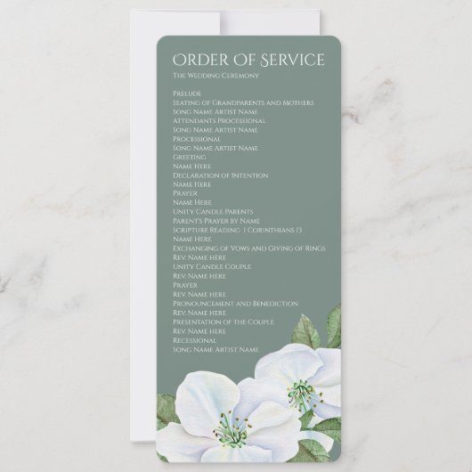 White Apple Blossom Order of Service Wedding Kaart (Voorkant)