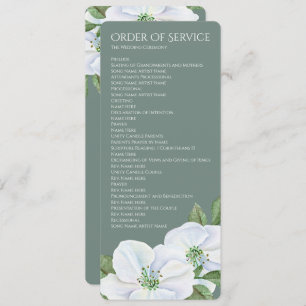 White Apple Blossom Order of Service Wedding Kaart