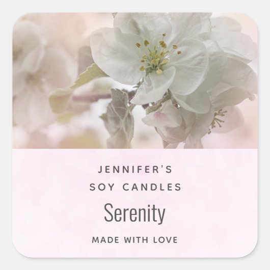 White Apple Blossom Photogram Candle Biz Vierkante Sticker (Voorkant)