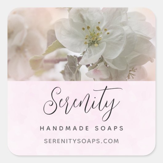 White Apple Blossom Photography Business Vierkante Sticker (Voorkant)