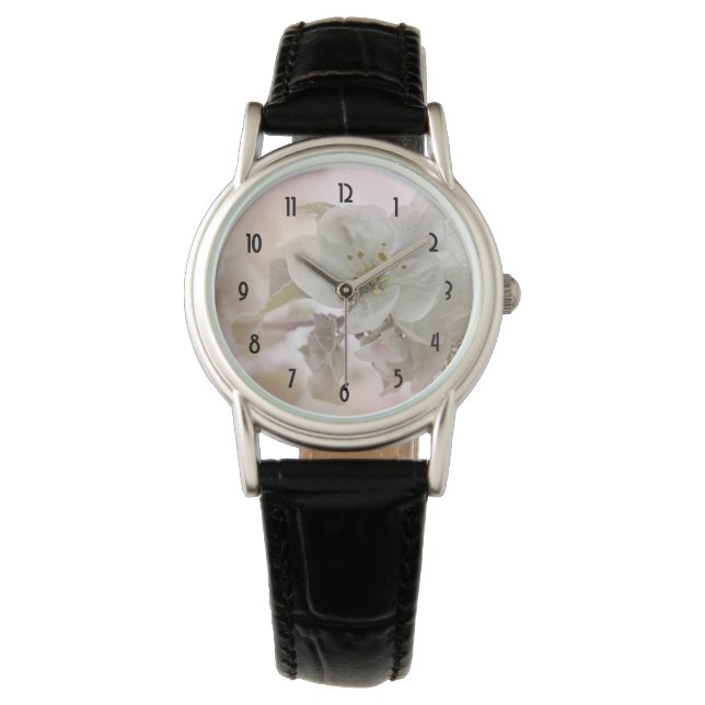 White Apple Blossom Photography Horloge (Voorkant)