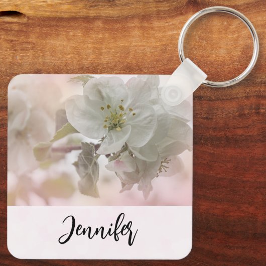 White Apple Blossom Photography Sleutelhanger (Achterkant)