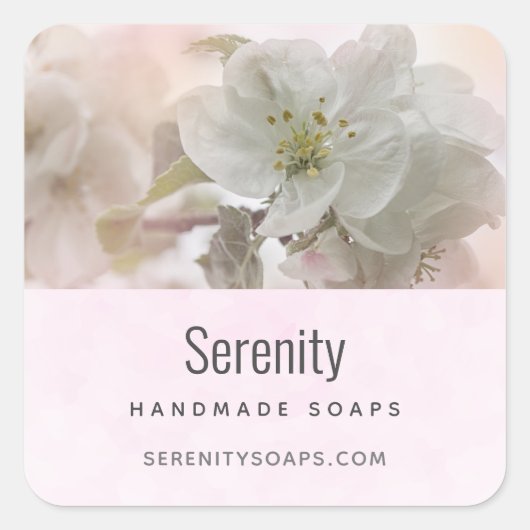 White Apple Blossom Photography Soap Business Vierkante Sticker (Voorkant)
