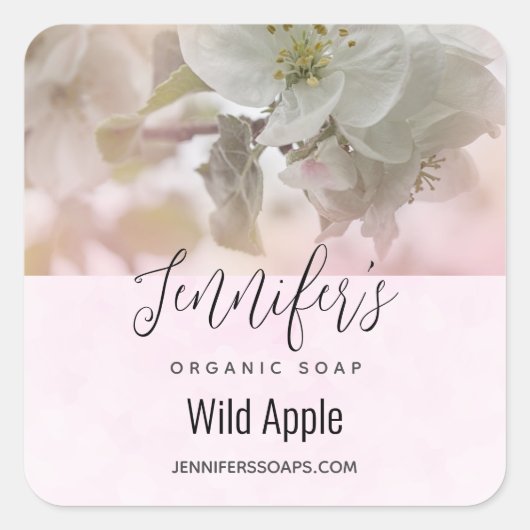 White Apple Blossom Photography Soap Business Vierkante Sticker (Voorkant)