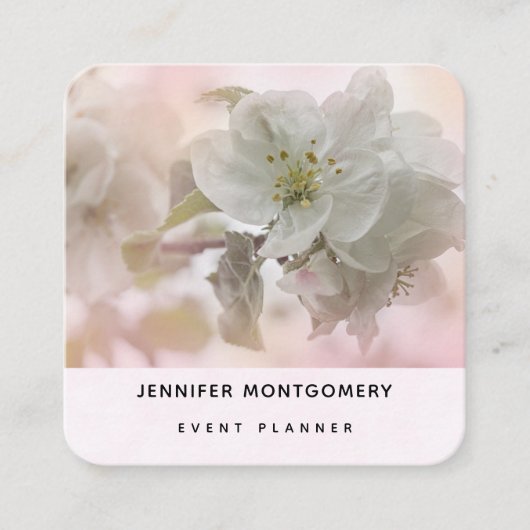 White Apple Blossom Photography Vierkante Visitekaartje (Voorkant)