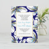 White, aqua, gouden folie, floral navy blue bruilo kaart (Staand voorkant)