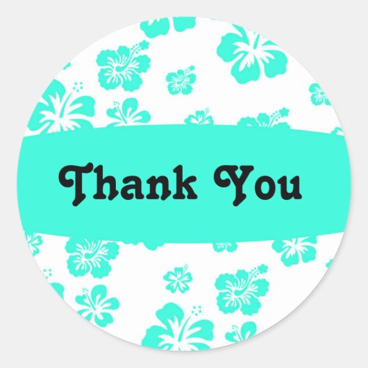 White & Aqua Hibiscus Flower Floral Party Sticker (Voorkant)