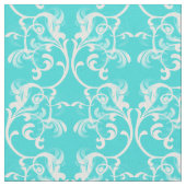 White Aqua Parisian Damask Pattern Fabric Stof (Close Up)