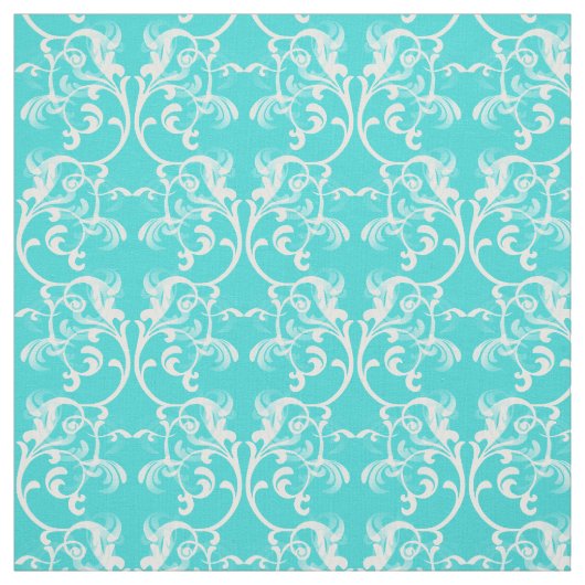 White Aqua Parisian Damask Pattern Fabric Stof (Swatch)