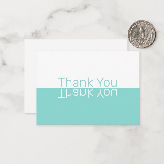 White & Aqua Reflection Moderne Custom Dank u Notitiekaartje (Voorkant / Achterkant in situ)
