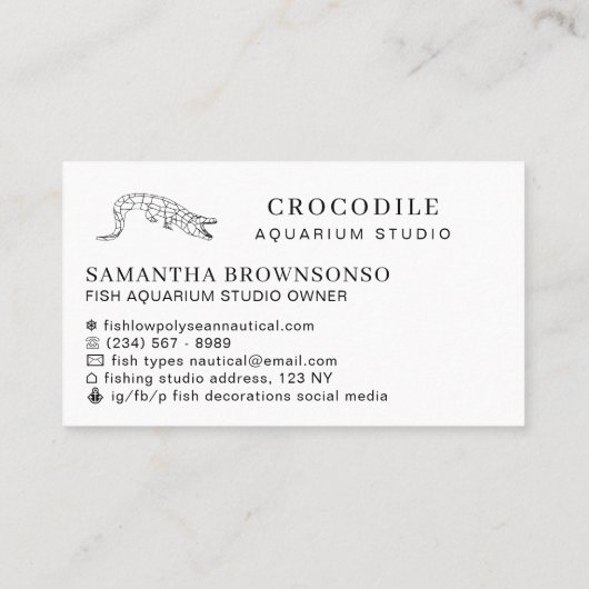 White Aquarium Crocodile Alligator Visitekaartje (Achterkant)
