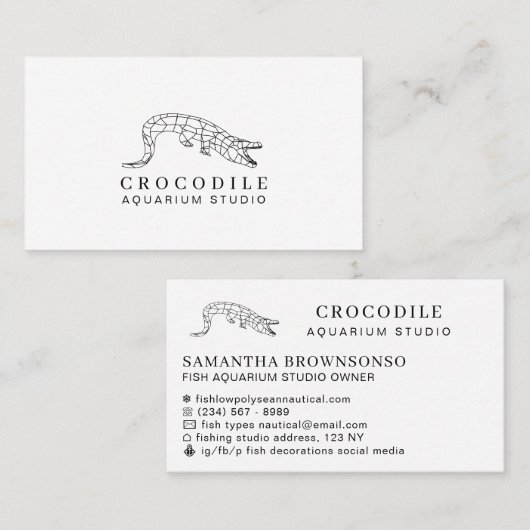 White Aquarium Crocodile Alligator Visitekaartje (Voorkant / Achterkant)