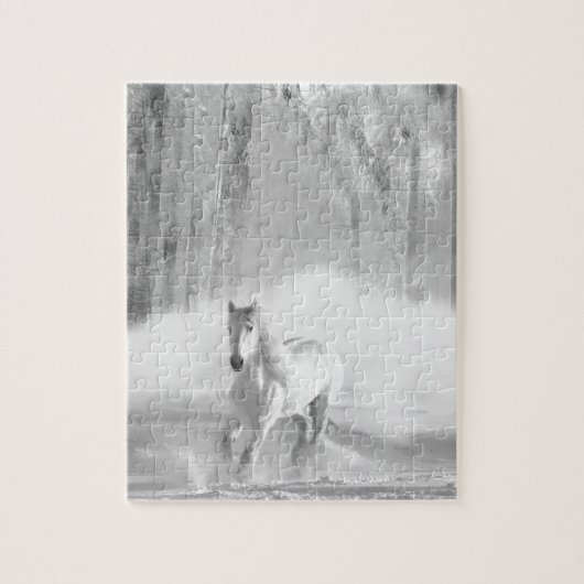 White Arabian Horse Running in Snow Legpuzzel (Verticaal)