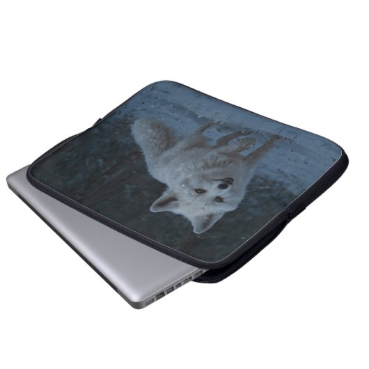White Arctic Fox Laptop Sleeve (Voorkant onderkant)