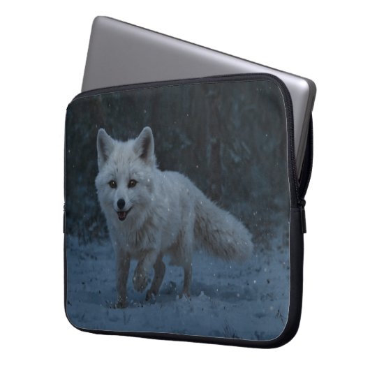 White Arctic Fox Laptop Sleeve (Voorkant Links)