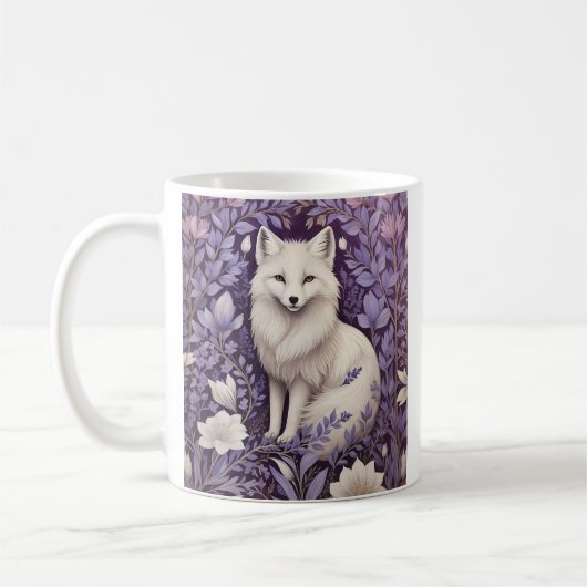 White Arctic Fox Lavendel William Morris Floral Koffiemok (Links)