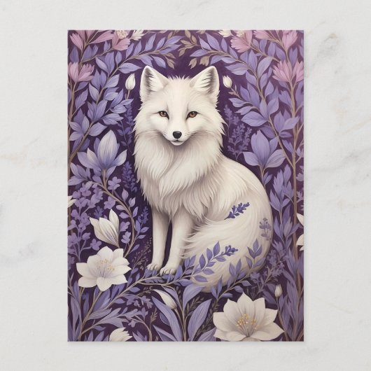 White Arctic Fox Lavendel William Morris Flowers Briefkaart (Voorkant)