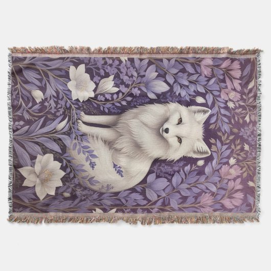White Arctic Fox Lavendel William Morris Flowers Deken (Voorkant)