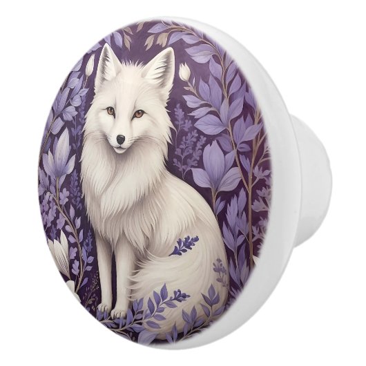 White Arctic Fox Lavendel William Morris Flowers Keramische Knop (Rechts)