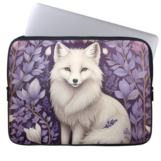 White Arctic Fox Lavendel William Morris Flowers Laptop Sleeve (Voorkant)