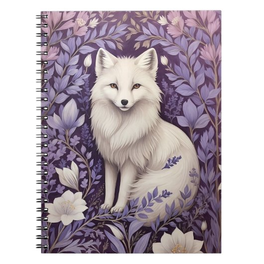 White Arctic Fox Lavendel William Morris Flowers Notitieboek (Voorkant)