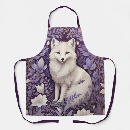 White Arctic Fox Lavendel William Morris Flowers Schort (Voorkant)