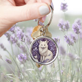 White Arctic Fox Lavendel William Morris Flowers Sleutelhanger