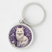 White Arctic Fox Lavendel William Morris Flowers Sleutelhanger (Voorkant)