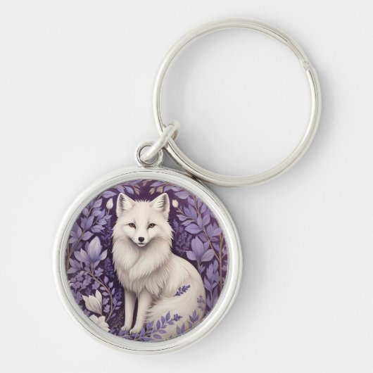 White Arctic Fox Lavendel William Morris Flowers Sleutelhanger (Voorkant)