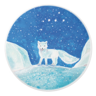 White Arctic Fox (Vulpes lagopus) Illustratie Keramische Knop
