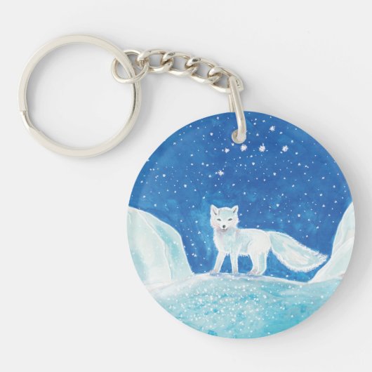 White Arctic Fox (Vulpes lagopus) Illustratie Sleutelhanger (Voorkant)