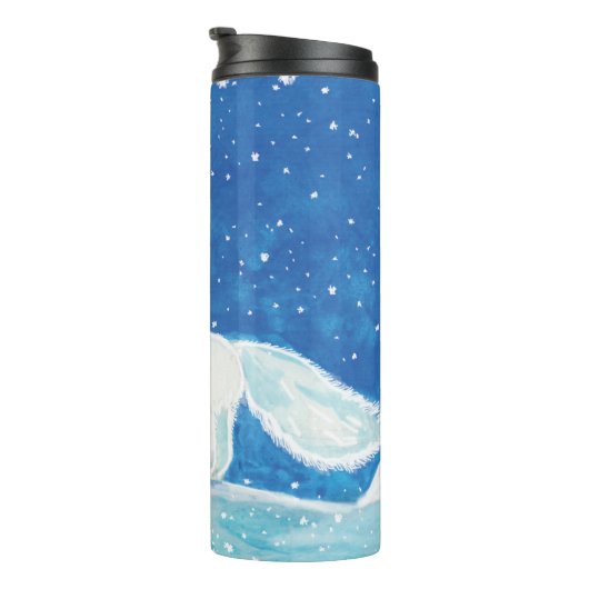 White Arctic Fox (Vulpes lagopus) Illustratie Thermosbeker (Geroteerd rechts)