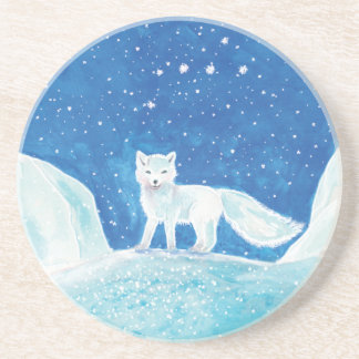White Arctic Fox (Vulpes lagopus) Illustratie Zandsteen Onderzetter
