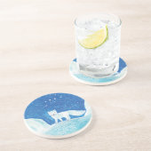 White Arctic Fox (Vulpes lagopus) Illustratie Zandsteen Onderzetter (Zijkant)