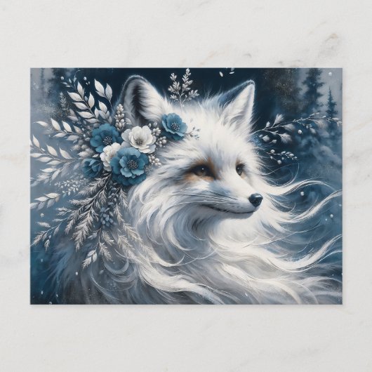 White Arctic Fox Winter Wonderland Briefkaart (Voorkant)