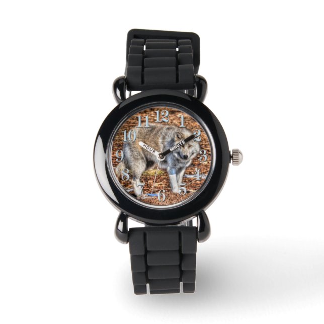 White Arctic Wolf and Forest Debris Wildlife Watch Horloge (Voorkant)