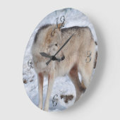 White Arctic Wolf and Snow Wildlife Art Clock Grote Klok (Hoek)