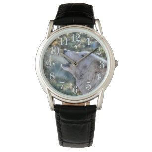 White Arctic Wolf Howling in Winter Wildlife Watch Horloge