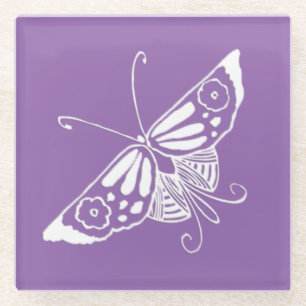 White Art Deco Butterfly -  achtergrond Glazen Onderzetter
